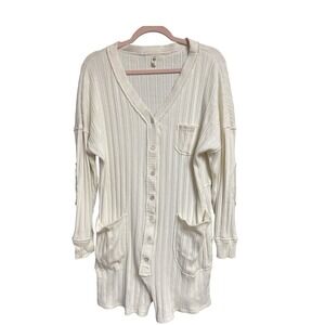 Intimately Free People Ribbed Button Front Long Sleeve Cardigan Romper Cream S